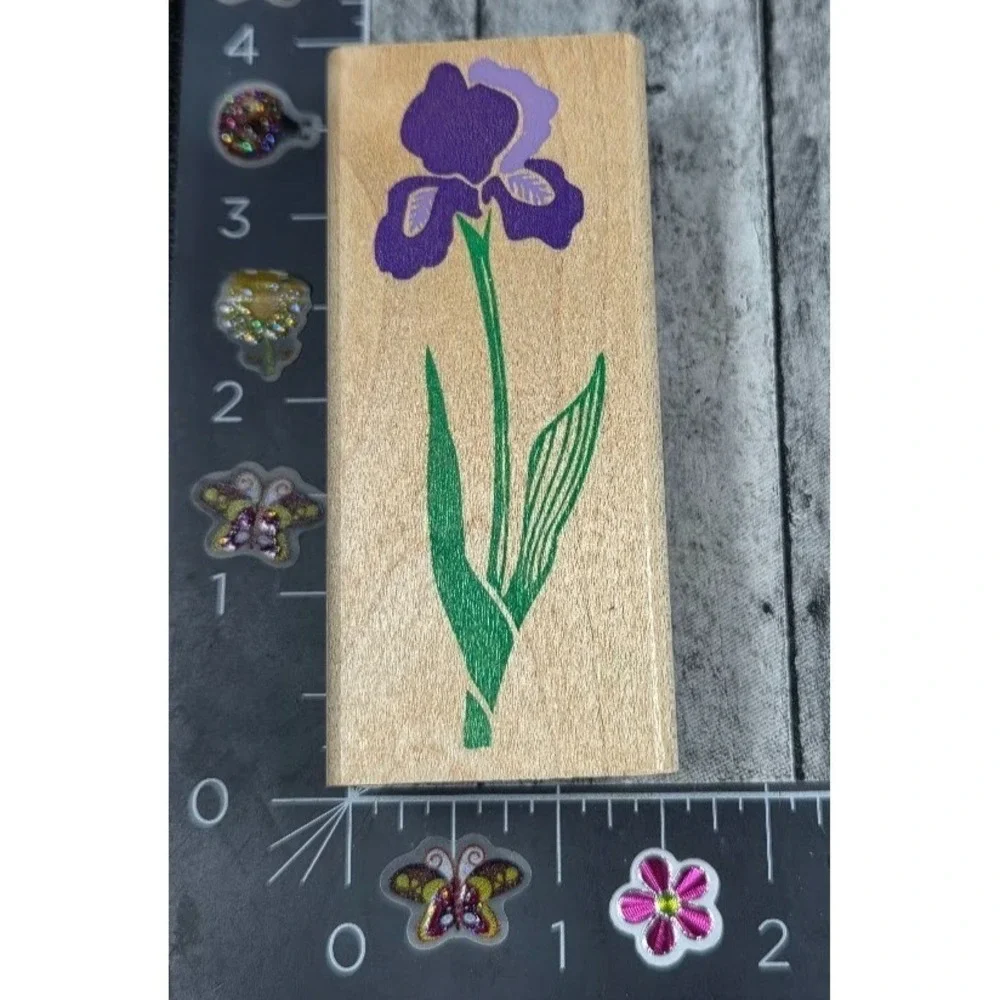 Rubber Stampede Iris Flower Long Stem Z286E 1996 Rubber Stamp Wood #B86
